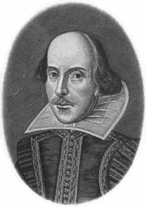 A black and white drawing of shakespeare