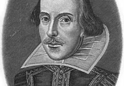 A black and white drawing of shakespeare